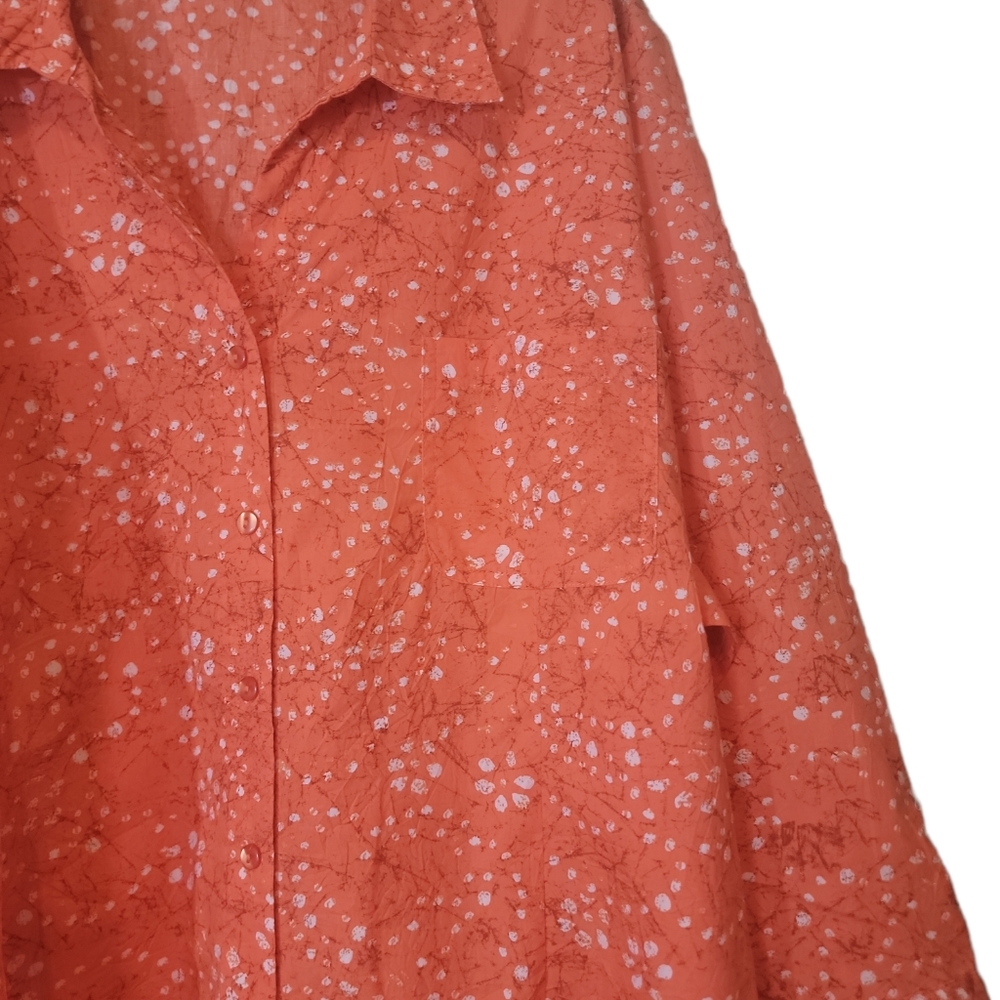 D & co. Orange White Granny Core Button Down 3/4 Sleeve Top Sz 3X - Picture 4 of 6
